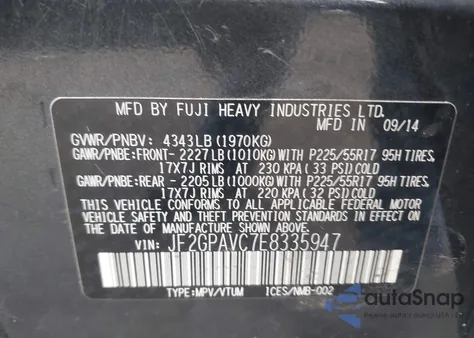 2014 Subaru Xv Crosstrek 2.0 Premium from USA, damaged, VIN JF2GPAVC7E8335947